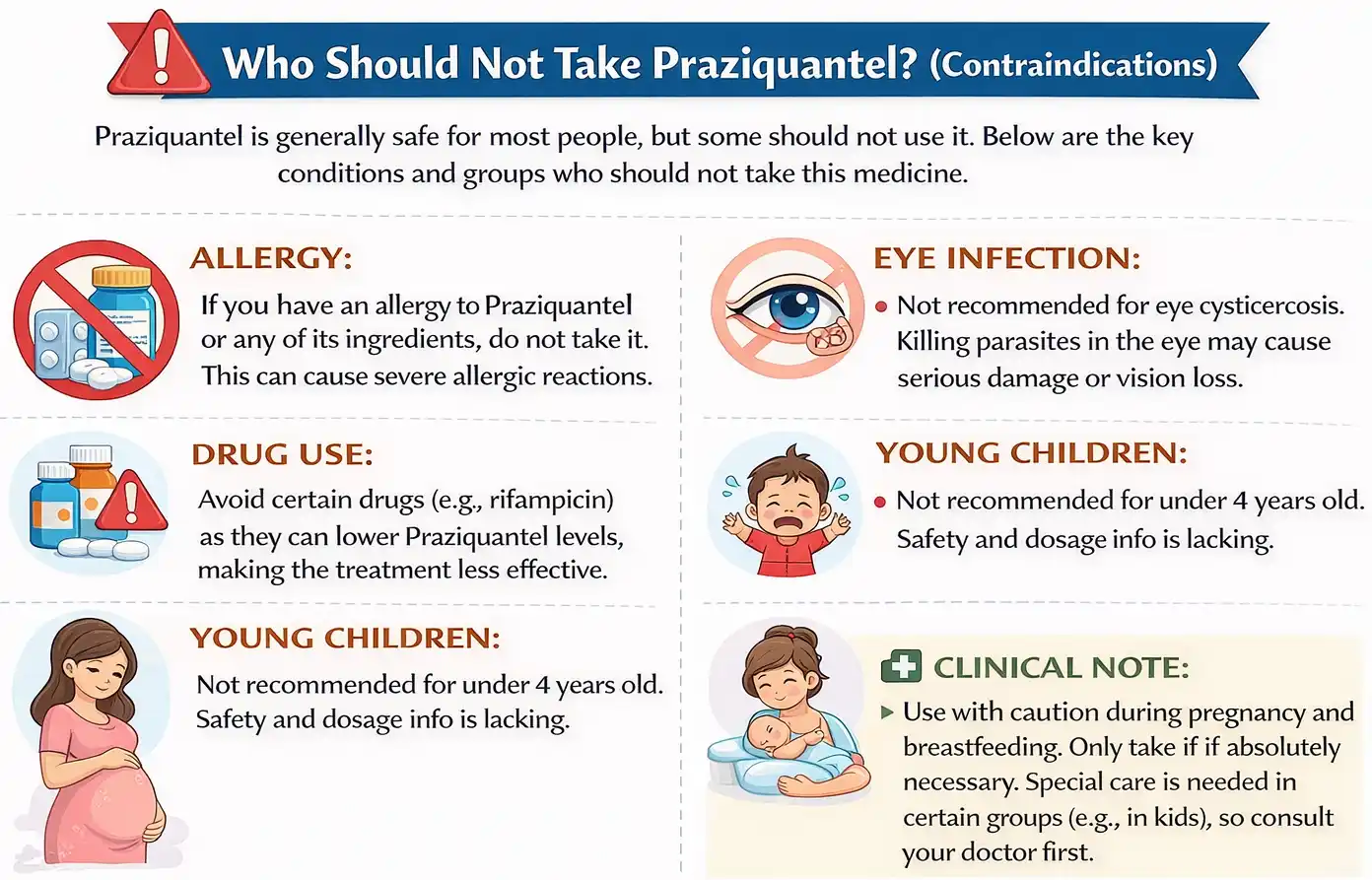 who should not take praziquantel (contraindications)