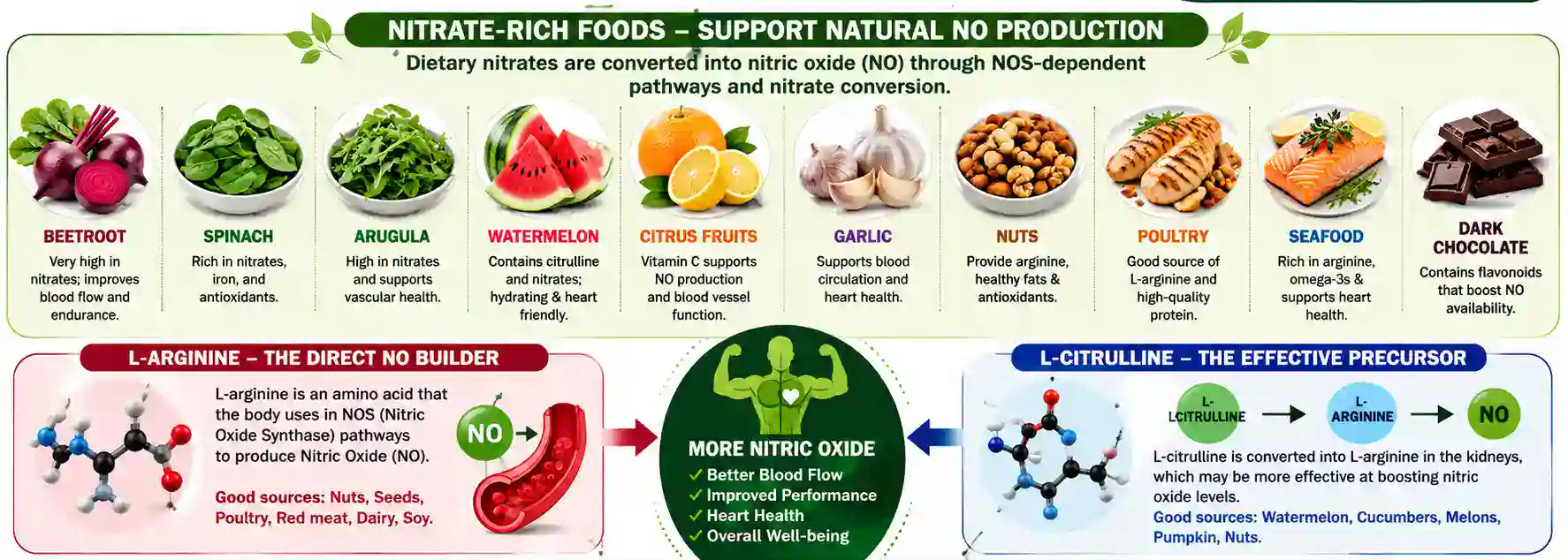 diet - nitrate-rich foods and l-arginine sources